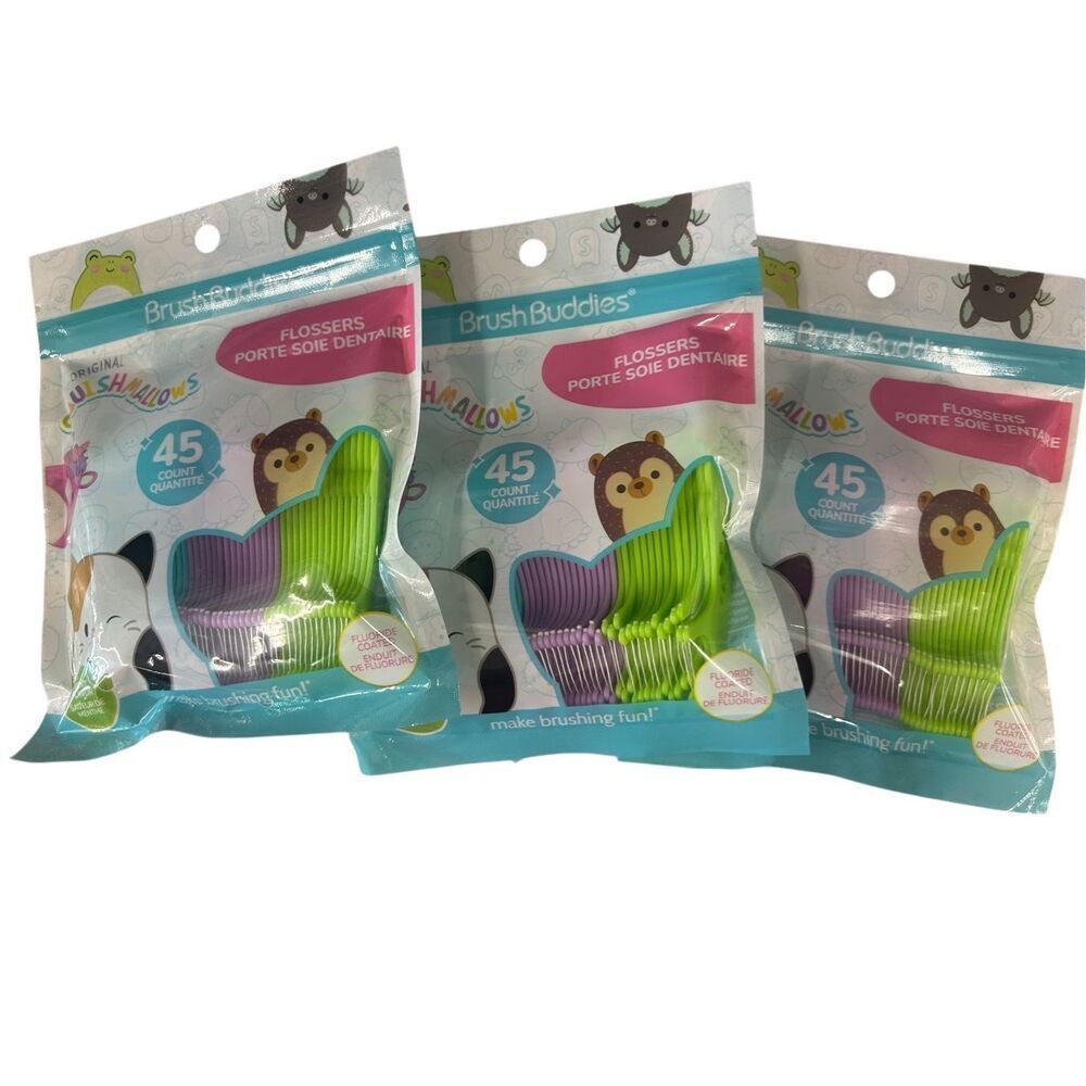 3 PACKS of Brush‎ Buddies Squishmallow Flossers 45 count